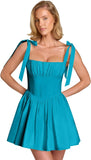 Spaghetti Straps Homecoming Dresses for Teens Satin A-line Short Prom Dress Pleated Cocktail Gowns with Pockets