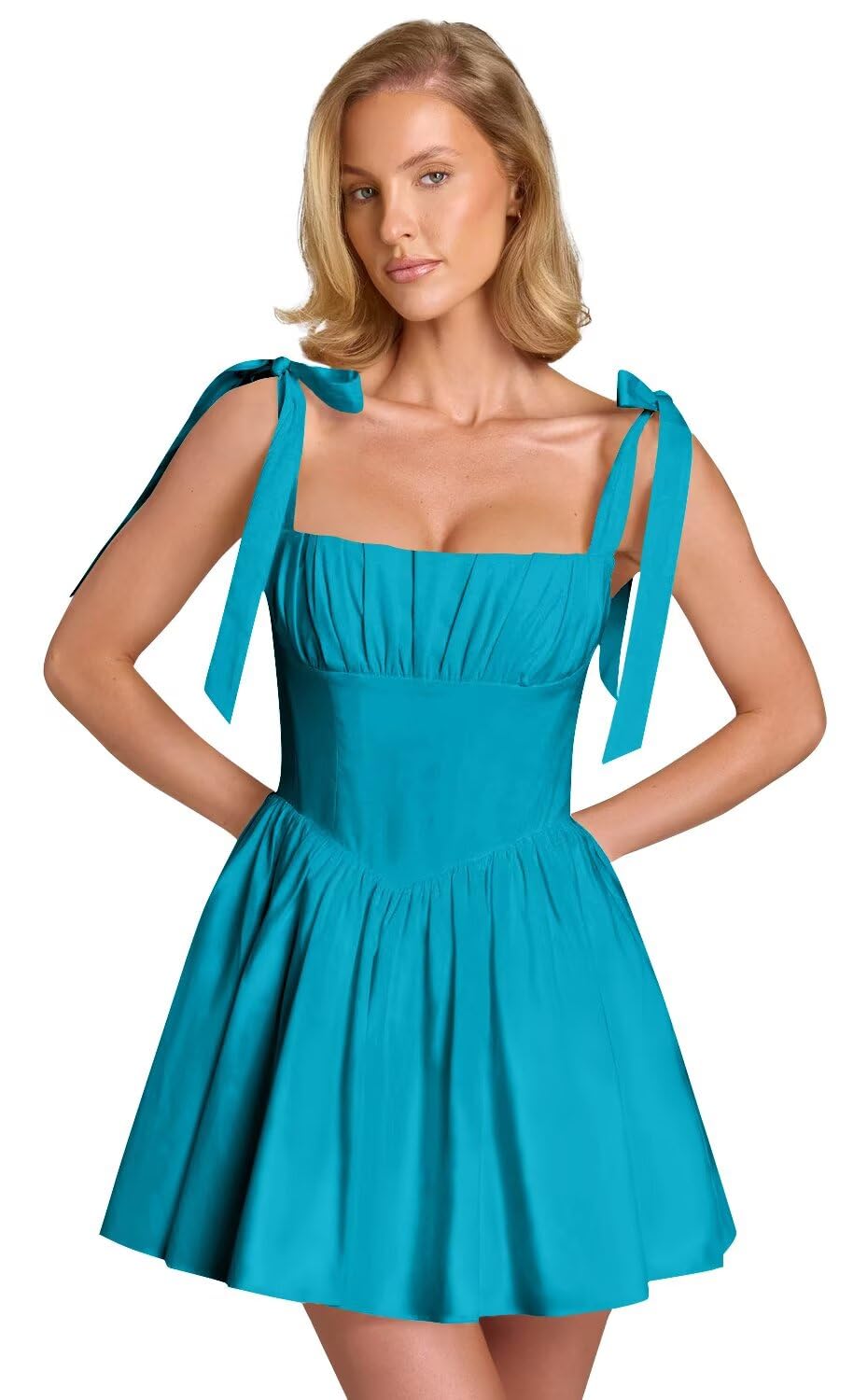 Spaghetti Straps Homecoming Dresses for Teens Satin A-line Short Prom Dress Pleated Cocktail Gowns with Pockets