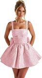 Satin Jacquard Homecoming Dress with Bow Short A-Line Mini Prom Cocktail Party Gown