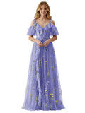 Fairy Tulle Junior Bridesmaid Dresses for Teen Girls Long Flower Embroidery Formal Prom Flower Girl Dress Gown with Slit