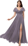 Vestidos de dama de honor largos con escote en V y volantes de gasa para mujer, vestidos de noche formales
