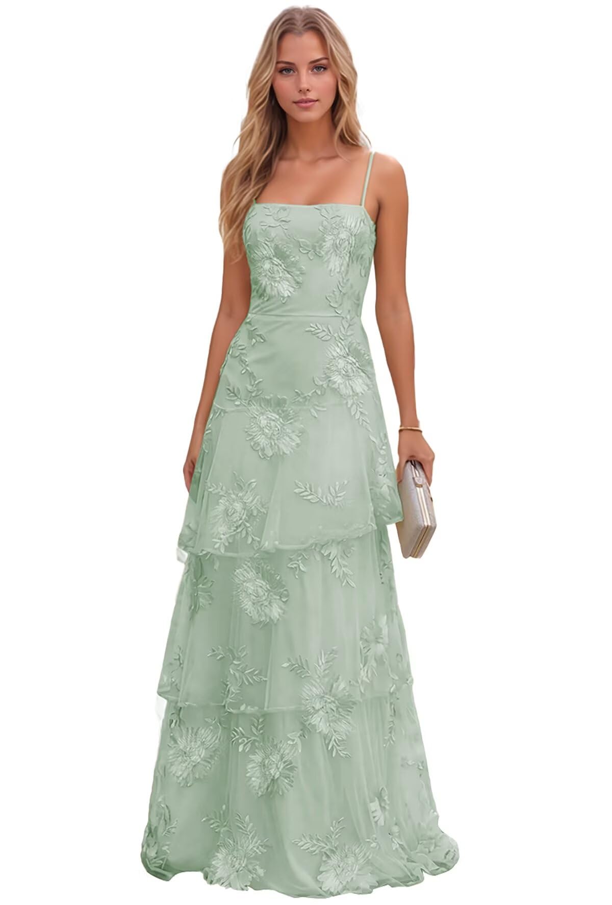 Jacquard Laces Prom Dress for Women Spaghetti Strap Bridesmaid Dresses Long Formal Wedding Party Gown