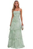 Jacquard Laces Prom Dress for Women Spaghetti Strap Bridesmaid Dresses Long Formal Wedding Party Gown