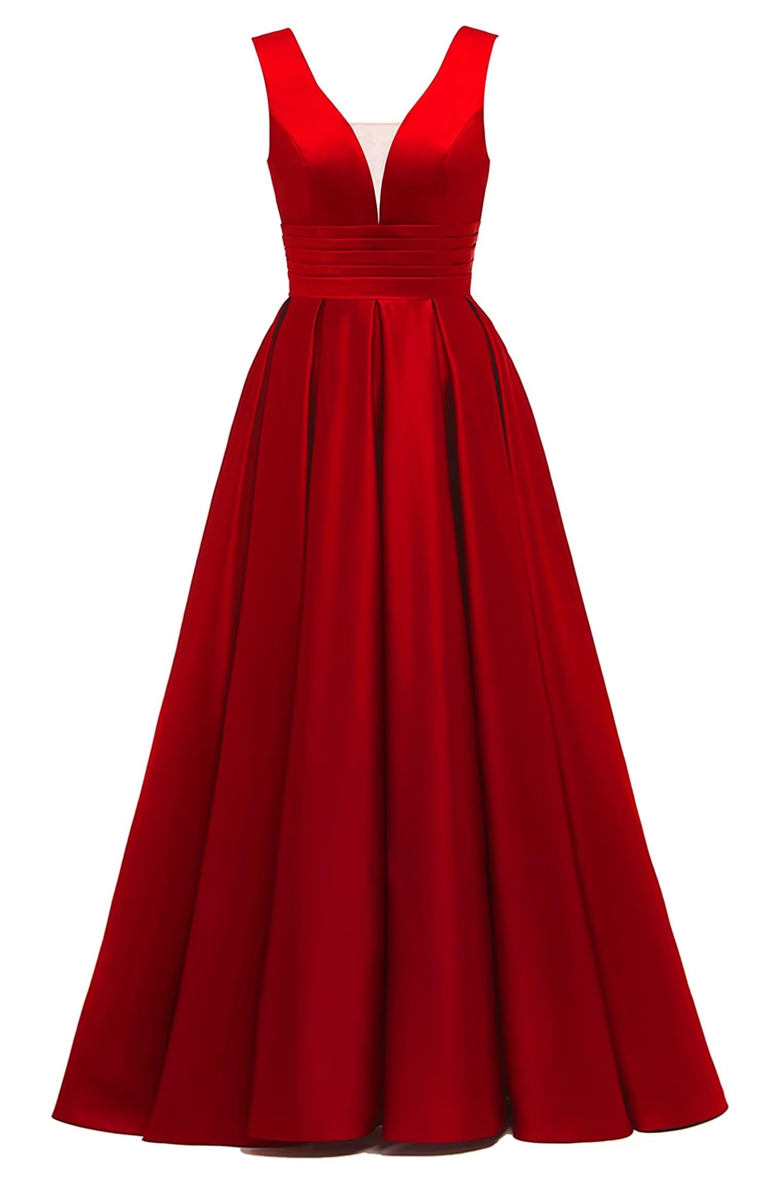 Glitter Satin Prom Dresses for Women Long V Neck A-Line Pleated Formal Evening Party Gowns with Pockets
