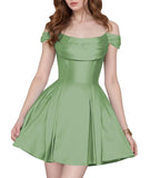 Satin Homecoming Dresses Short Wedding Dresses 2026 Off Shoulder Prom Dress with Pockets A Line Formal Party Gown