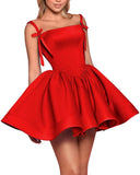 Satin Homecoming Dresses for Teens 2027 Spaghetti Straps Square Neck A-line Short Prom Dresses with Pockets
