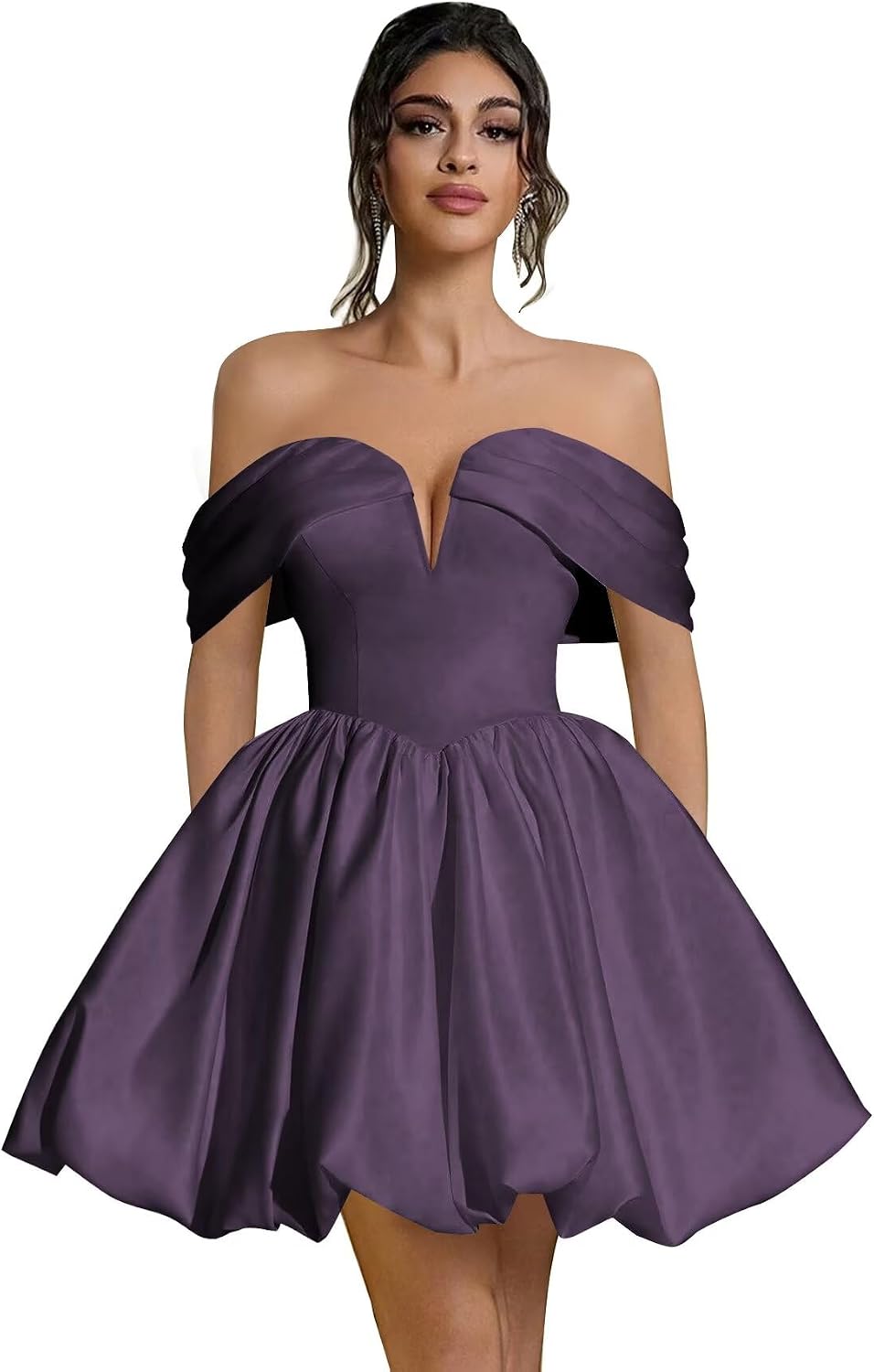 Off Shoulder Satin Homecoming Dresses Teens Short Bubble Dress A Line Mini Cocktail Party Gown