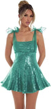 Sparkly Sequin Homecoming Dresses for Teens 2027 Spaghetti Strap Short Prom Dress with Bow Glitter Tulle Cocktail Party Gown