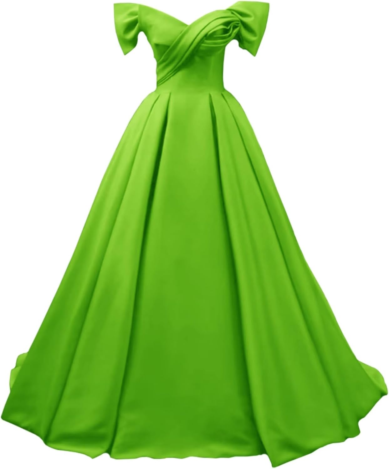 Off Shoulder Satin Prom Dresses for Women V-Neck Elegant A-Line Long Pleated Formal Evening Gown