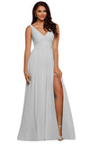 V Neck Chiffon Bridesmaid Dresses for Wedding 2027 Long Pleated Sleeveless Formal Prom Evening Gowns with Slit