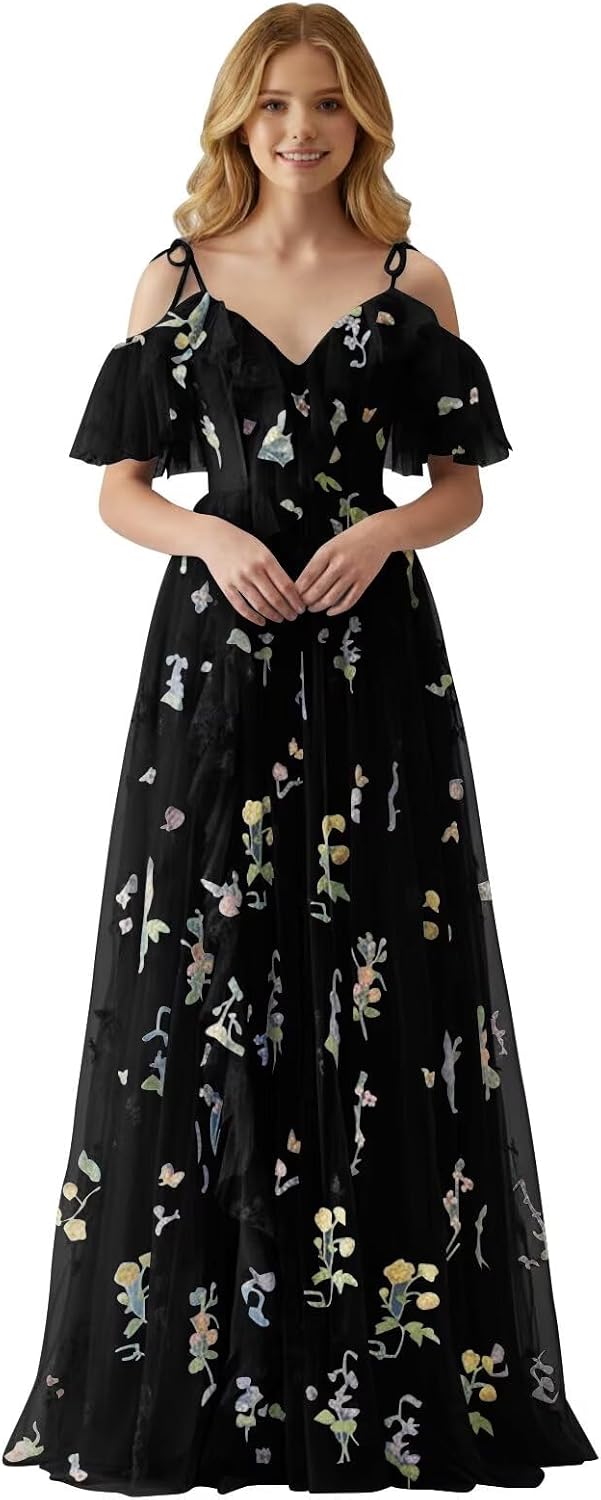 Fairy Tulle Junior Bridesmaid Dresses for Teen Girls Long Flower Embroidery Formal Prom Flower Girl Dress Gown with Slit