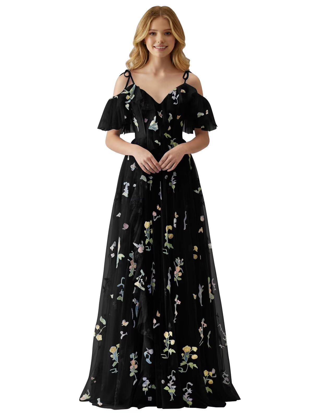 Fairy Tulle Junior Bridesmaid Dresses for Teen Girls Long Flower Embroidery Formal Prom Flower Girl Dress Gown with Slit