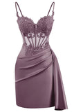 Lace Satin Homecoming Dresses for Teens 2027 Short Prom Dress Spaghetti Straps Corset Cocktail Formal Evening Gowns