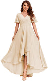 Women's Flutter Sleeve Bridesmaid Dresses with Pockets High Low Formal Dress
