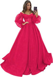 Puffy Sleeve Glitter Prom Dresses Women's Ball Gown Off Shoulder Formal Evening Gown Princess Quinceanera Dress