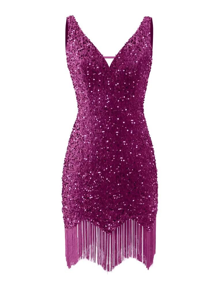 Kingbridal Gowns V Neck Sequin Homecoming Dresses for Teens 2027 Sparkly Tight Short Prom Cocktail Party Gowns with Tassels