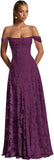 Off The Shoulder Floral Bridesmaid Dresses Long Lace Appliques Formal Gown A Line Wedding Guest Dress