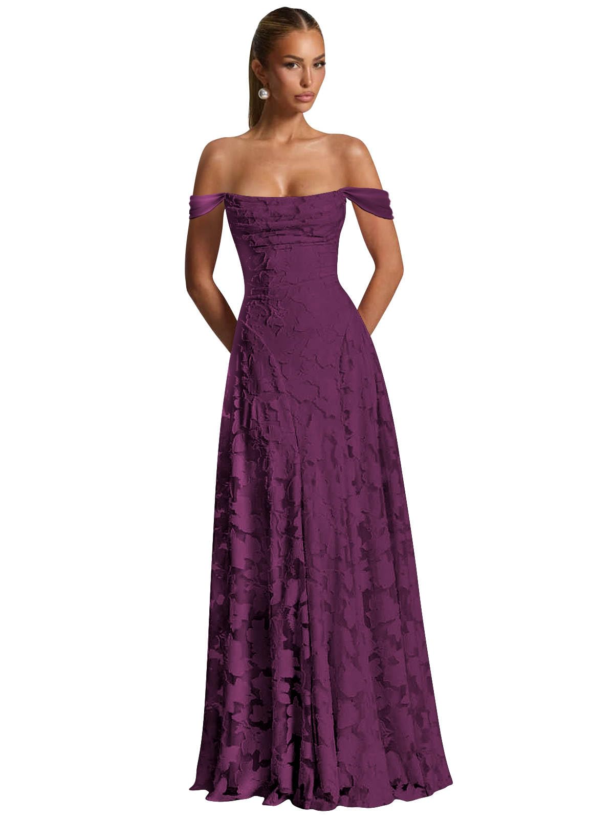 Off The Shoulder Floral Bridesmaid Dresses Long Lace Appliques Formal Gown A Line Wedding Guest Dress