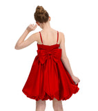 Satin Homecoming Dress for Girls Short Satin Flower Girl Dresses for Wedding Party Prom Gown with Bow