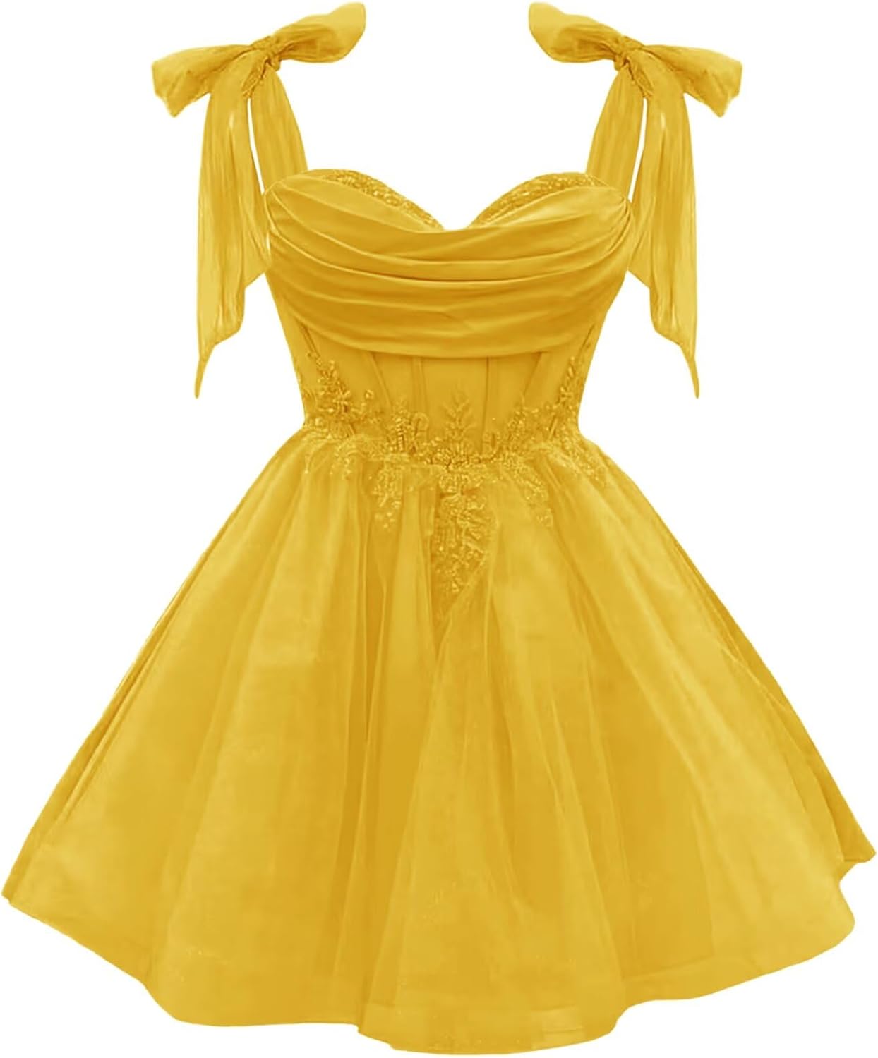 Tulle Short Homecoming Dress for Teens Sparkly Lace DAMA Dresses for Quinceanera Spaghetti Straps Bow Prom Gown