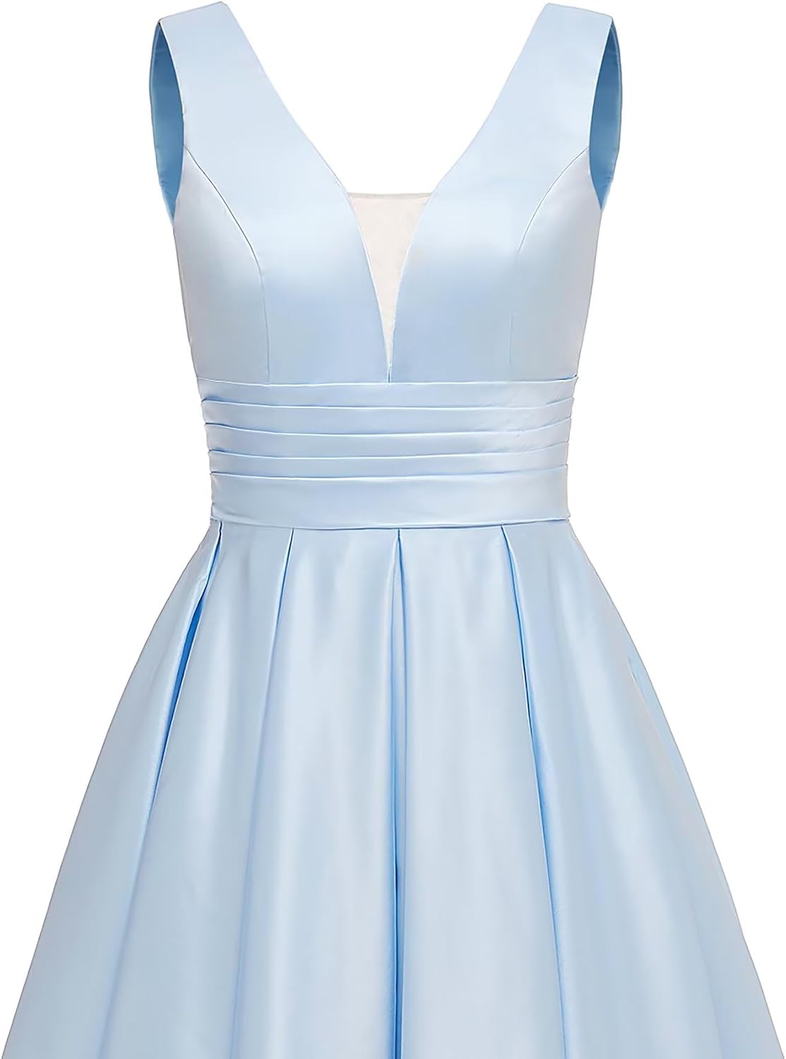 Glitter Satin Prom Dresses for Women Long V Neck A-Line Pleated Formal Evening Party Gowns with Pockets