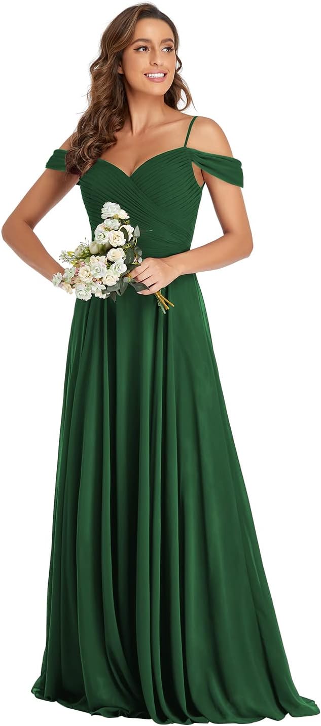 Off The Shoulder Chiffon Bridesmaid Dresses Long Spaghetti Straps A Line Formal Party Dress