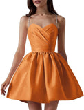 Satin Homecoming Dresses for Teens Spaghetti Straps Short Prom Dress A-Line Cocktail Wedding Guest Dress