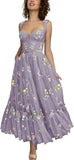 Vestidos de tul con bordado floral para mujer 2024, vestidos formales de fiesta de noche 