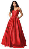 Spaghetti Straps Satin Prom Dresses for Women Long with Pockets Pleated Formal Evening Gowns Ball Gown