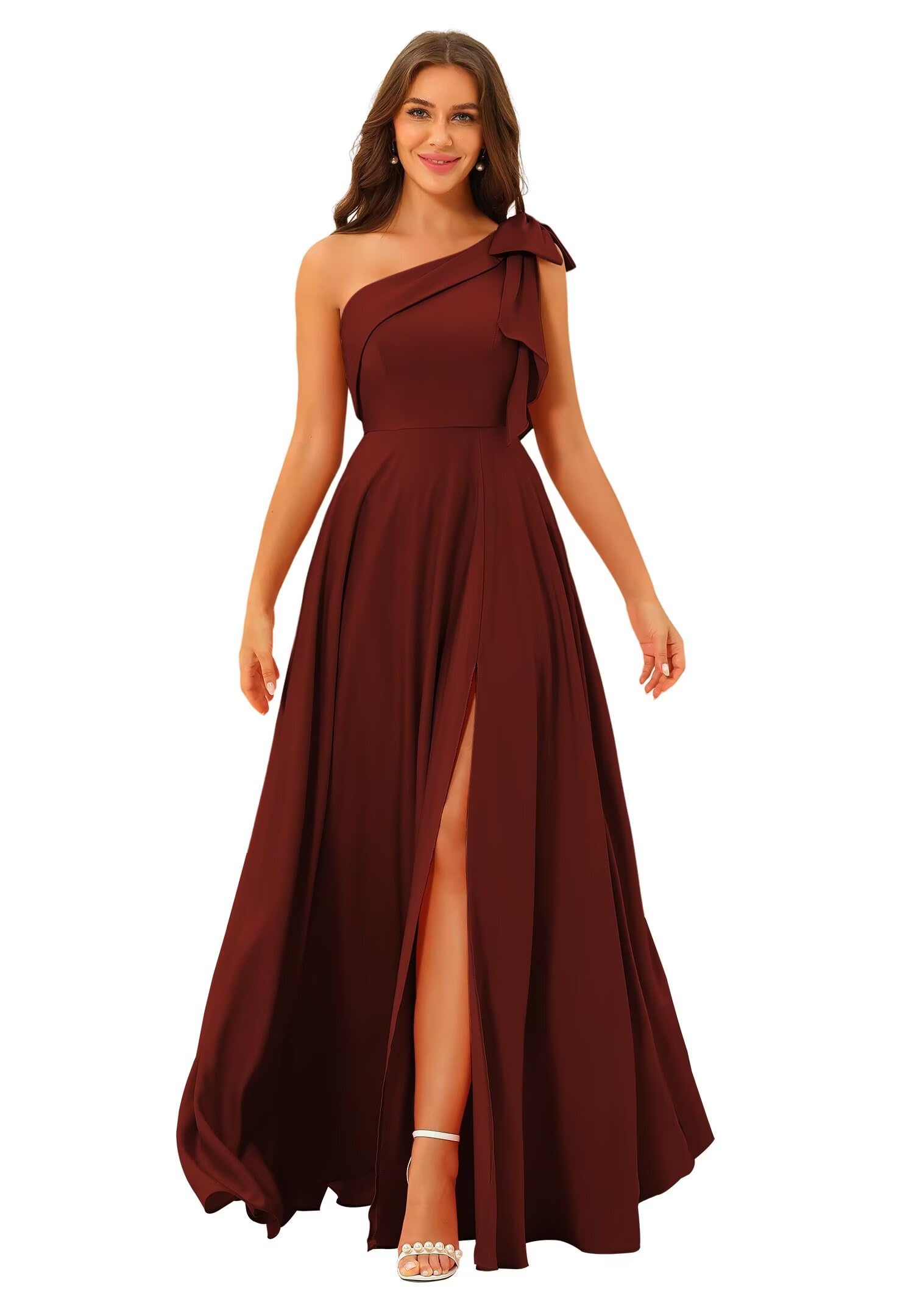 One Shoulder Bridesmaid Dresses Long for Women Satin Formal Gown Wedding Guest Dress