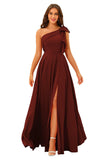 One Shoulder Bridesmaid Dresses Long for Women Satin Formal Gown Wedding Guest Dress