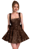 Sparkly Sequin Homecoming Dresses for Teens Short Prom Dress Square Neck Bow Formal Cocktail Gowns with Pockets