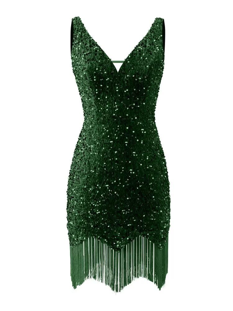Kingbridal Gowns V Neck Sequin Homecoming Dresses for Teens 2027 Sparkly Tight Short Prom Cocktail Party Gowns with Tassels