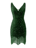 Kingbridal Gowns V Neck Sequin Homecoming Dresses for Teens 2027 Sparkly Tight Short Prom Cocktail Party Gowns with Tassels