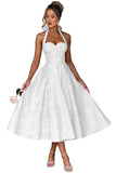 Jacquard Satin Prom Dresses for Women Vintage A-Line Midi Halter Sweetheart Formal Evening Party Gowns with Pockets