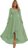 Long Sleeve Bridesmaid Dresses for Women 2025 V Neck Ruched Chiffon Formal Dress