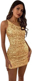 Women's Bodycon Homecoming Dress for Juniors Sequin One Shoulder Backless Mini Cocktail Party Dress