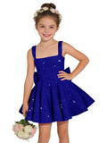 Sparkly Sequin Teen Flower Girl Dresses for Wedding Short Spaghetti Straps Cute Birthday Party Dress with Bow