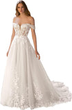 Kingbridal Gowns Lace Appliques Wedding Dresses for Bride Long V Neck Tulle Chiffon A-line Sleeveless Bridal Ball Gown for Women