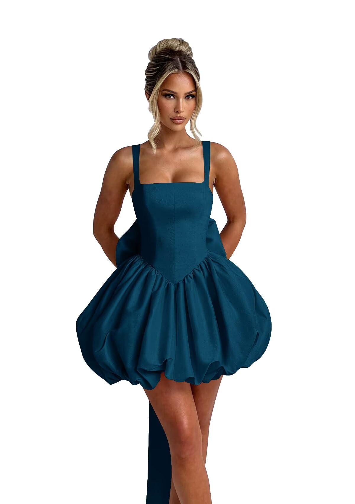 Puffy Satin Homecoming Dresses Mini A-line Short Prom Dress with Bow Cocktail Party Gown