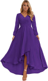Long Sleeve Bridesmaid Dresses for Women 2025 V Neck Ruched Chiffon Formal Dress