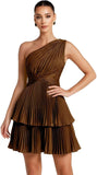 One Shoulder Satin Homecoming Dresses for Teens 2026 Short A-line Prom Dress Pleated Tiered Cocktail Party Gowns