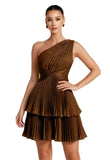 One Shoulder Satin Homecoming Dresses for Teens 2026 Short A-line Prom Dress Pleated Tiered Cocktail Party Gowns