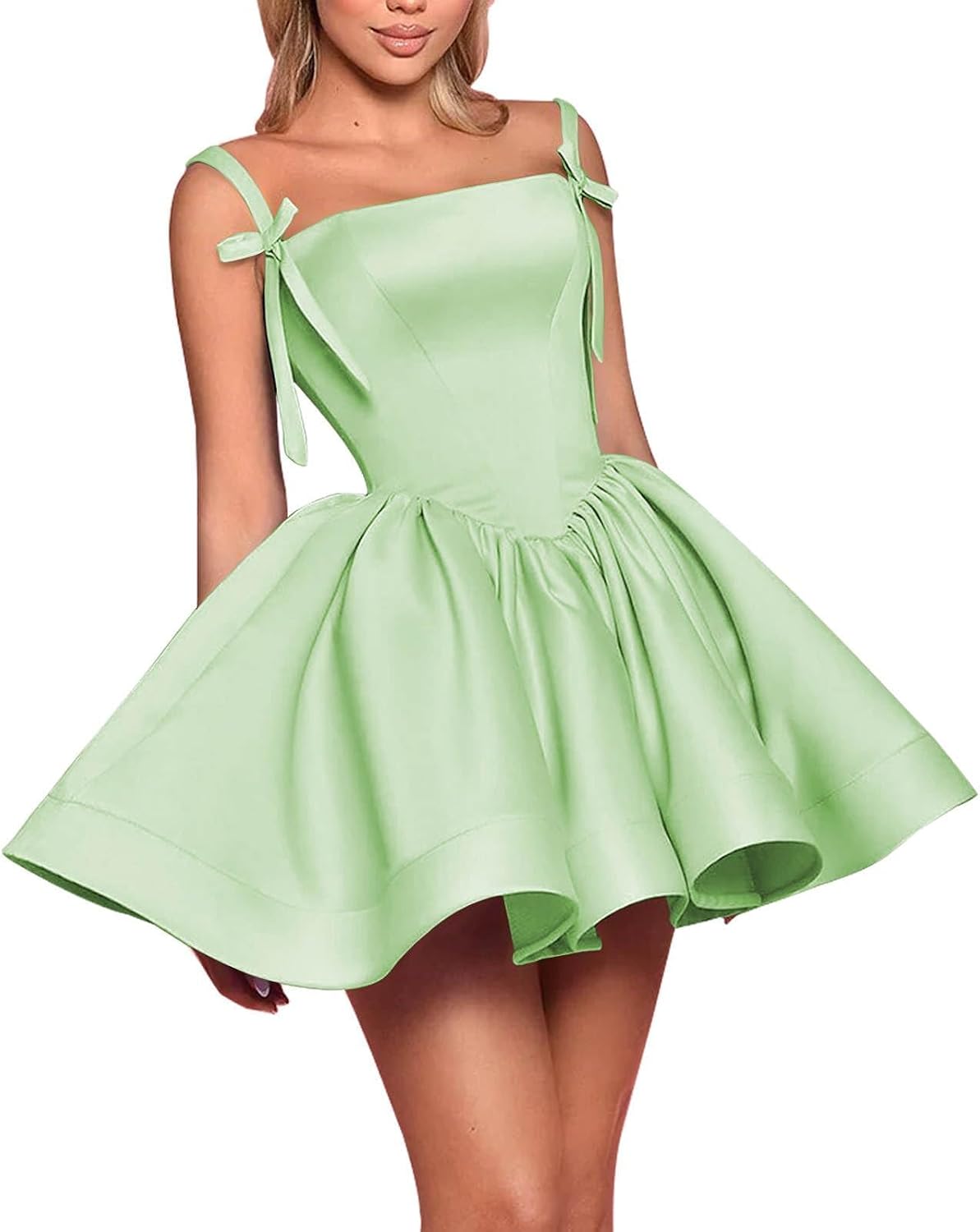 Satin Homecoming Dresses for Teens 2027 Spaghetti Straps Square Neck A-line Short Prom Dresses with Pockets