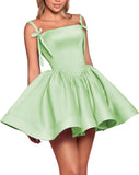 Satin Homecoming Dresses for Teens 2027 Spaghetti Straps Square Neck A-line Short Prom Dresses with Pockets
