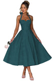 Jacquard Satin Prom Dresses for Women Vintage A-Line Midi Halter Sweetheart Formal Evening Party Gowns with Pockets