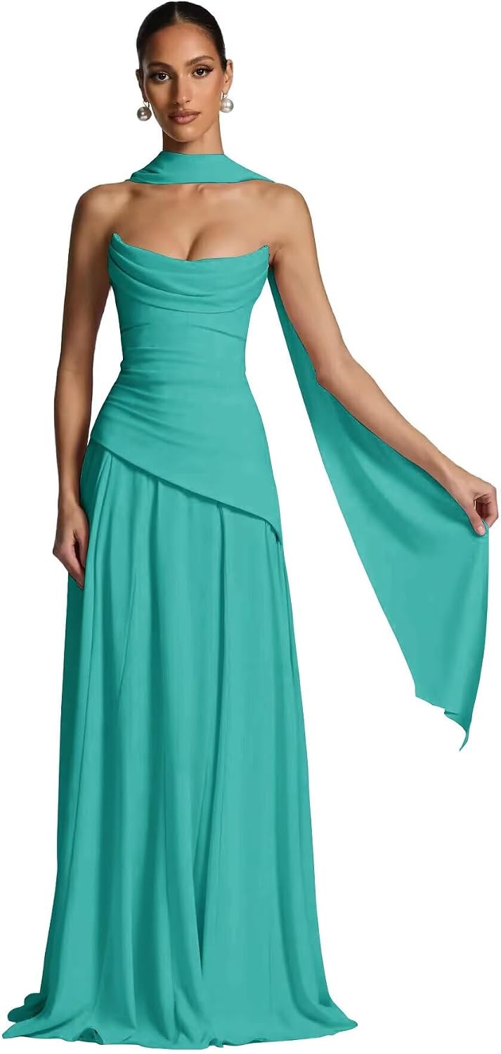 Kingbridal Strapless Bridesmaid Dresses with Scarf 2026 Long A-line Prom Formal Dress