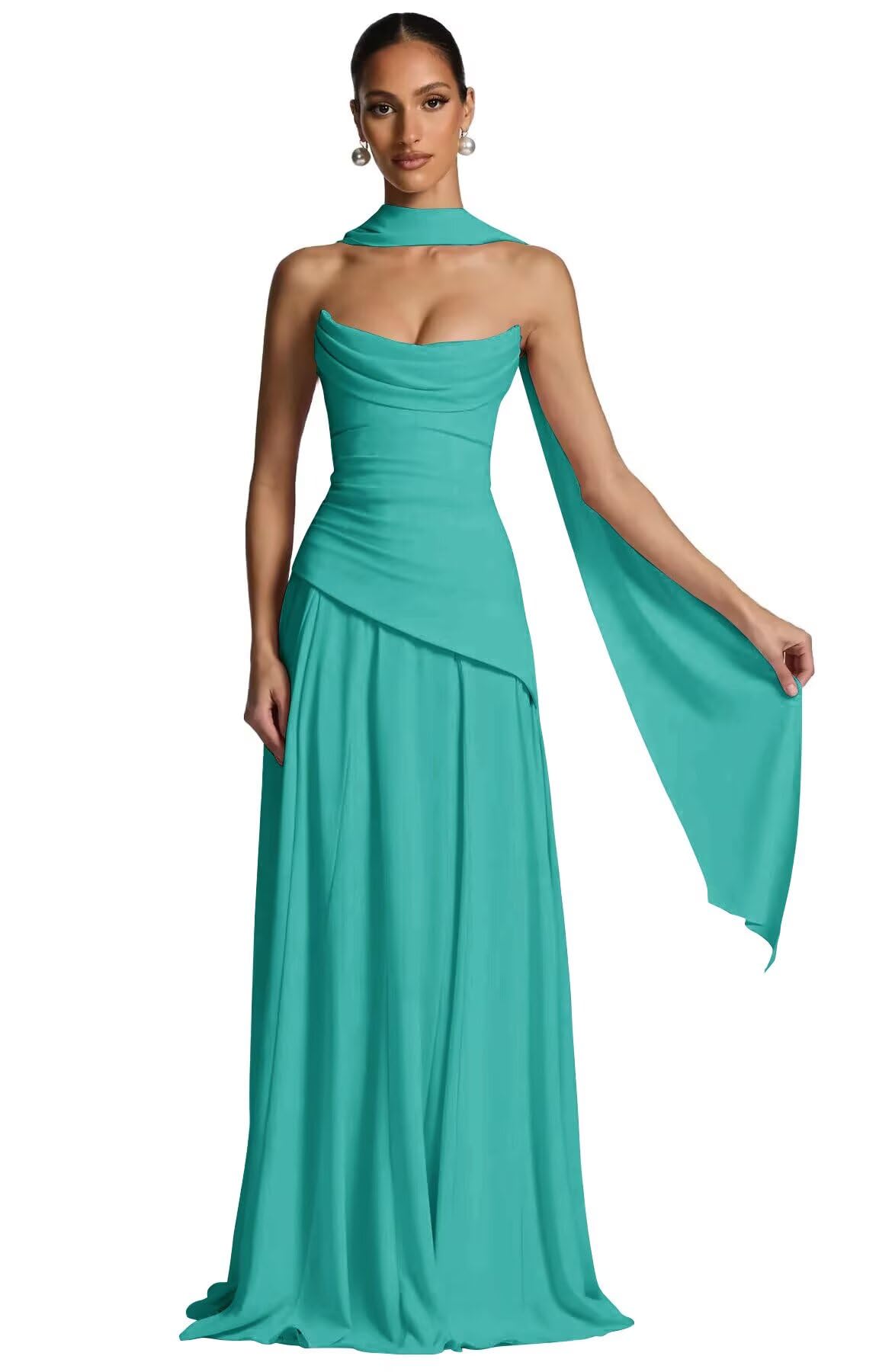 Kingbridal Strapless Bridesmaid Dresses with Scarf 2026 Long A-line Prom Formal Dress