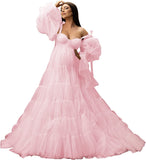 Womens Tulle Robe Maternity Dress for Photoshoot Off Shoulder Bridal Lingerie Maternity Gowns for Babyshower