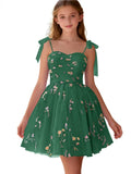 Floral Embroidery Junior Bridesmaid Dress Tulle Sweetheart Neck Girls Prom Dresses Fairy Short Formal Flower Girl Gown